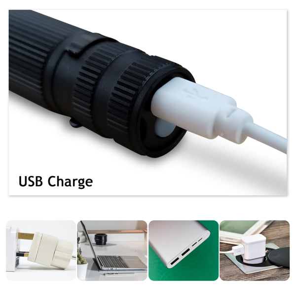 USB charging port on the flashlight