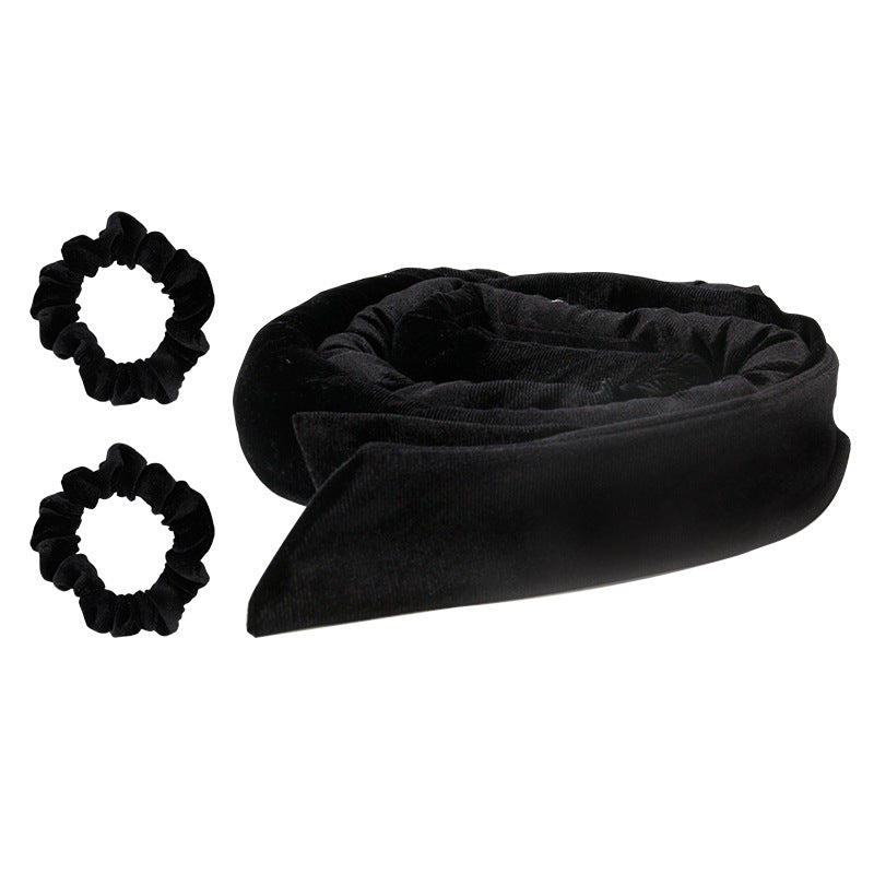Black heatless curling rod with two matching black scrunchies