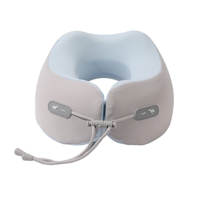 Front of the neck pillow with its drawstring toggle