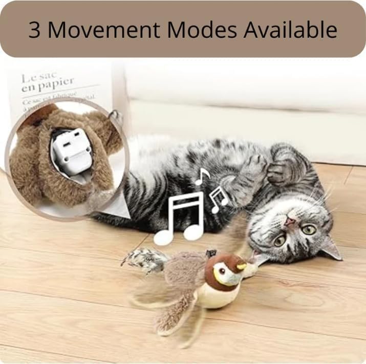 Cat playing with the sparrow toy