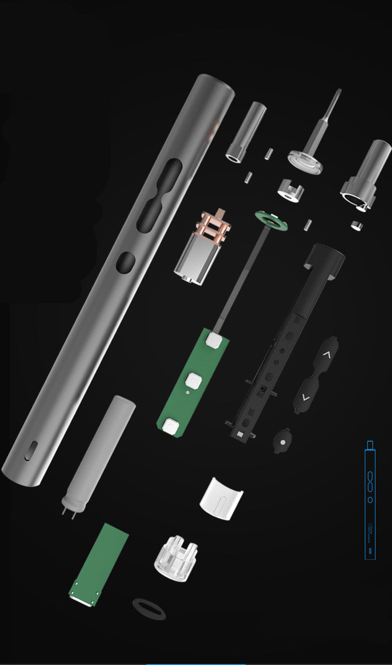 Parts diagram showing the inside of the precision screwdriver