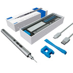 Precision screwdriver set with its box, Type-C cable and two blue helper tools