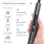 Close-up of the screwdriver's forward and reverse buttons and LED light switch