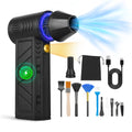 Black rechargeable air duster with nozzle, brushes and USB cable