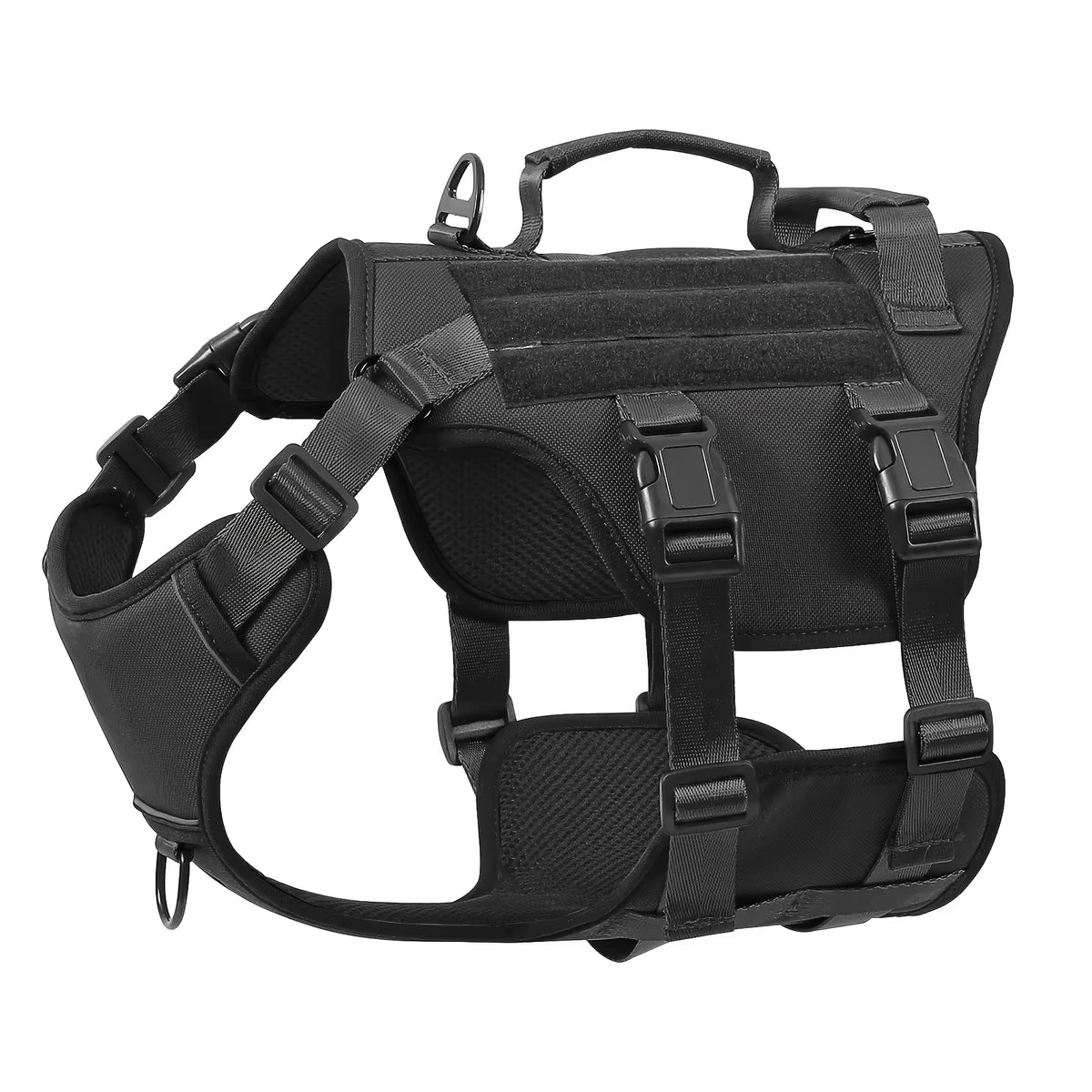 Black adjustable reflective dog harness with two handles