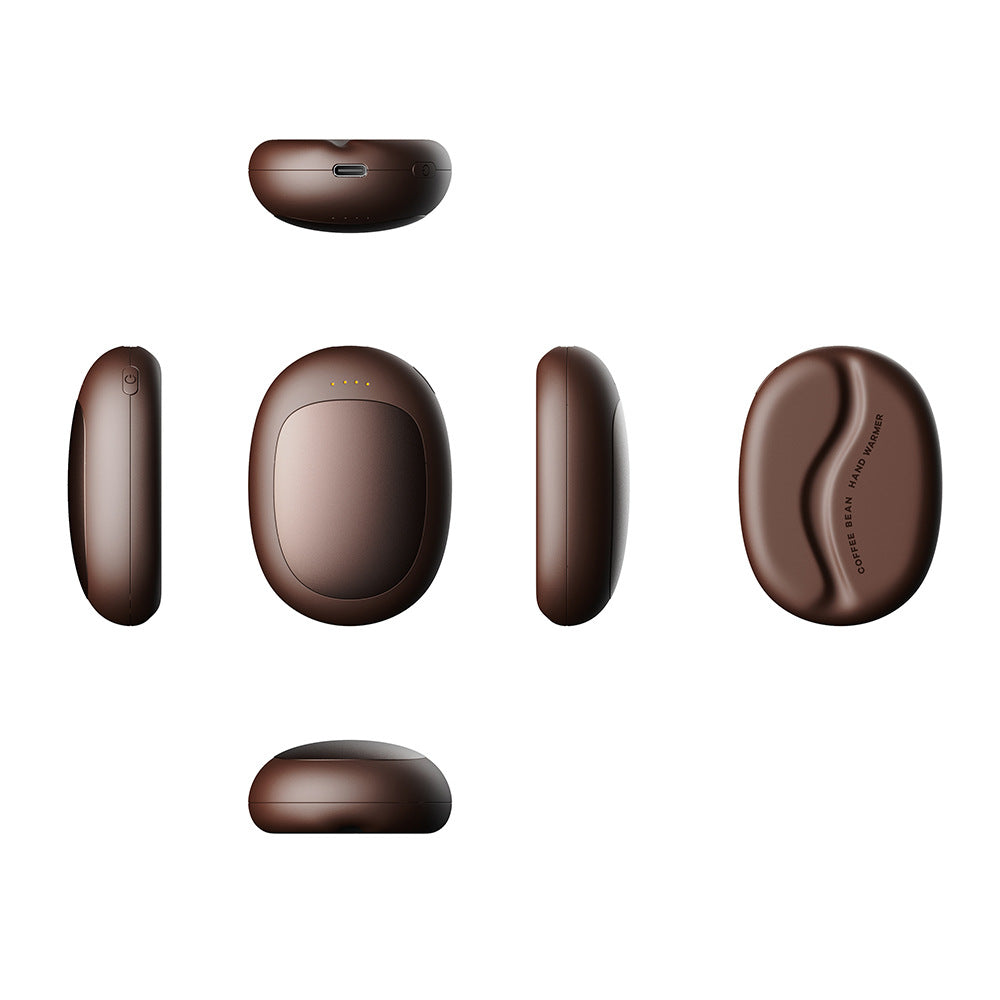 Brown hand warmer from several angles