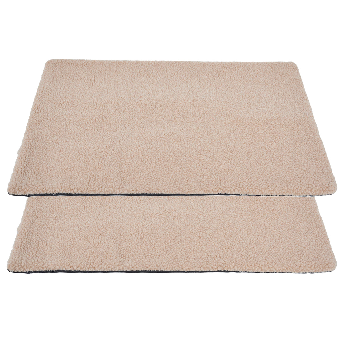 Two beige self-warming plush pet pads (2-pack)