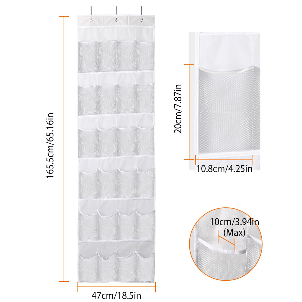 Size diagram of the 24-pocket hanging organizer and a single pocket