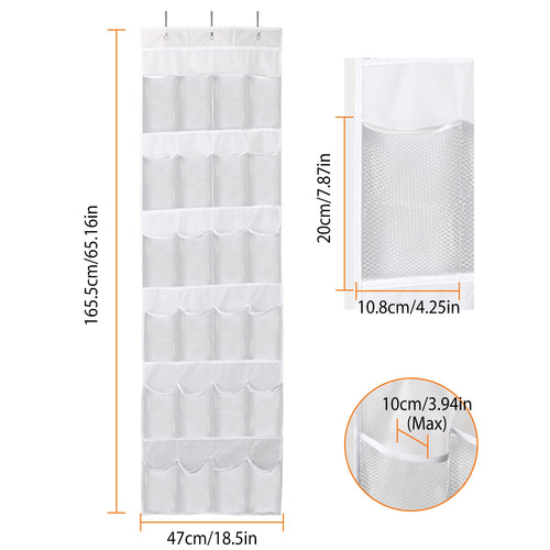 Size diagram of the 24-pocket hanging organizer and a single pocket