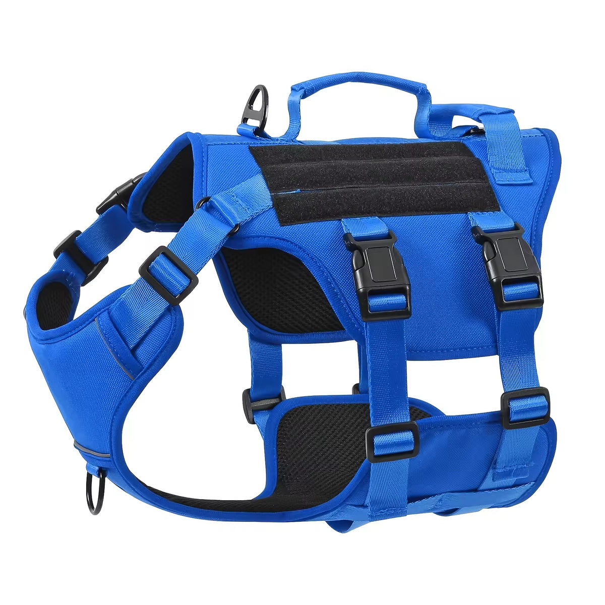 Blue adjustable reflective dog harness with two handles