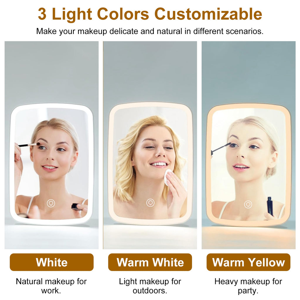 The mirror's three light colors: white, warm white and warm yellow