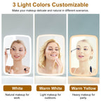 The mirror's three light colors: white, warm white and warm yellow