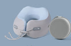 Light blue neck pillow with its storage case