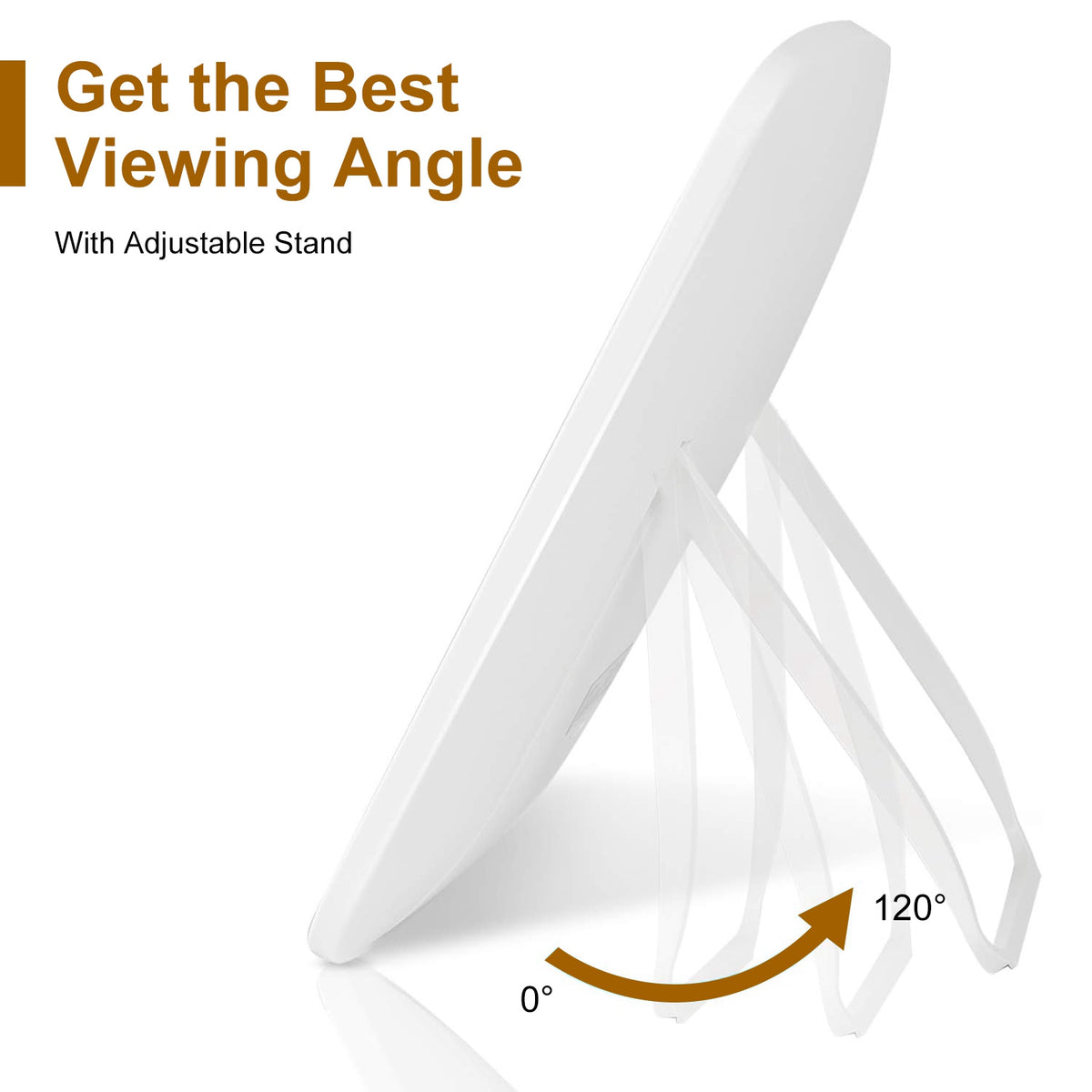 Mirror on its stand, tilted back to adjust the viewing angle