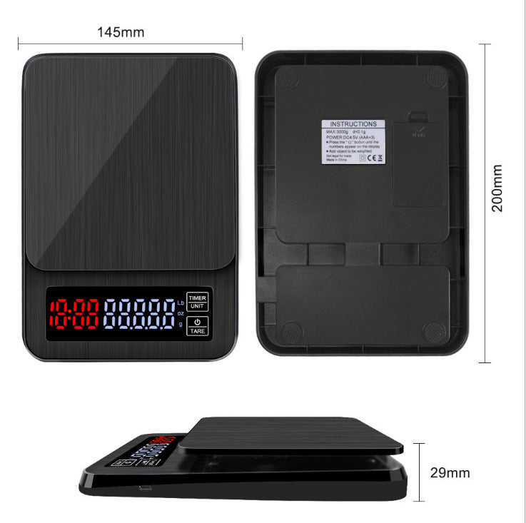 Coffee scale dimensions: 200 x 145 x 29 mm