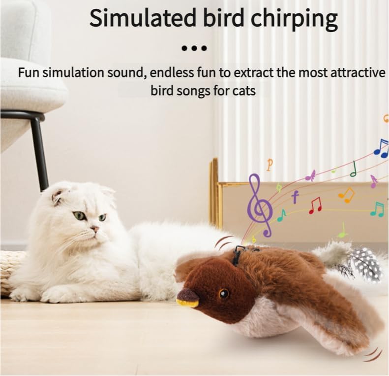 Cat lying beside the sparrow toy