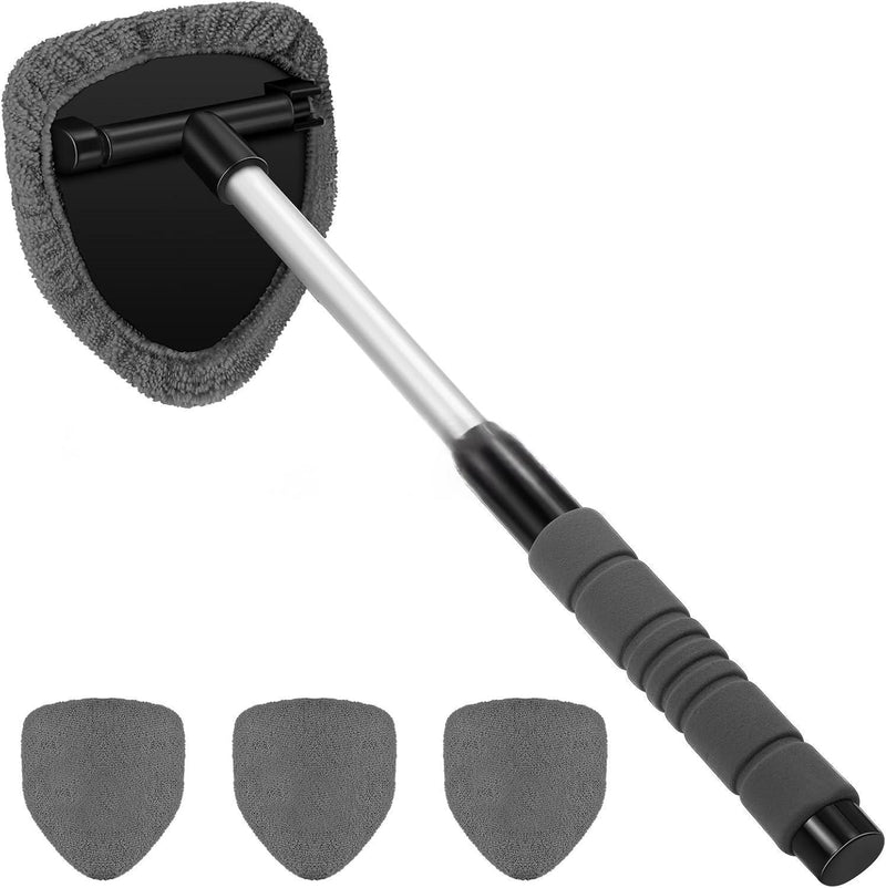 Extendable windshield-cleaning handle with one fitted gray pad and three loose pads