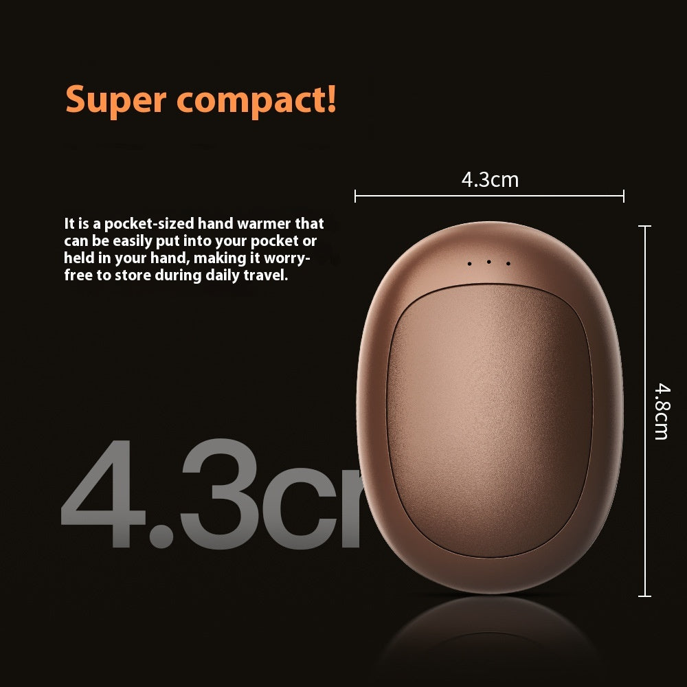 Brown hand warmer shown with its size