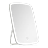 White rectangular makeup mirror with touch control and folding tabletop stand