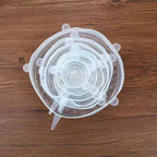 Six silicone stretch lids in six sizes, stacked