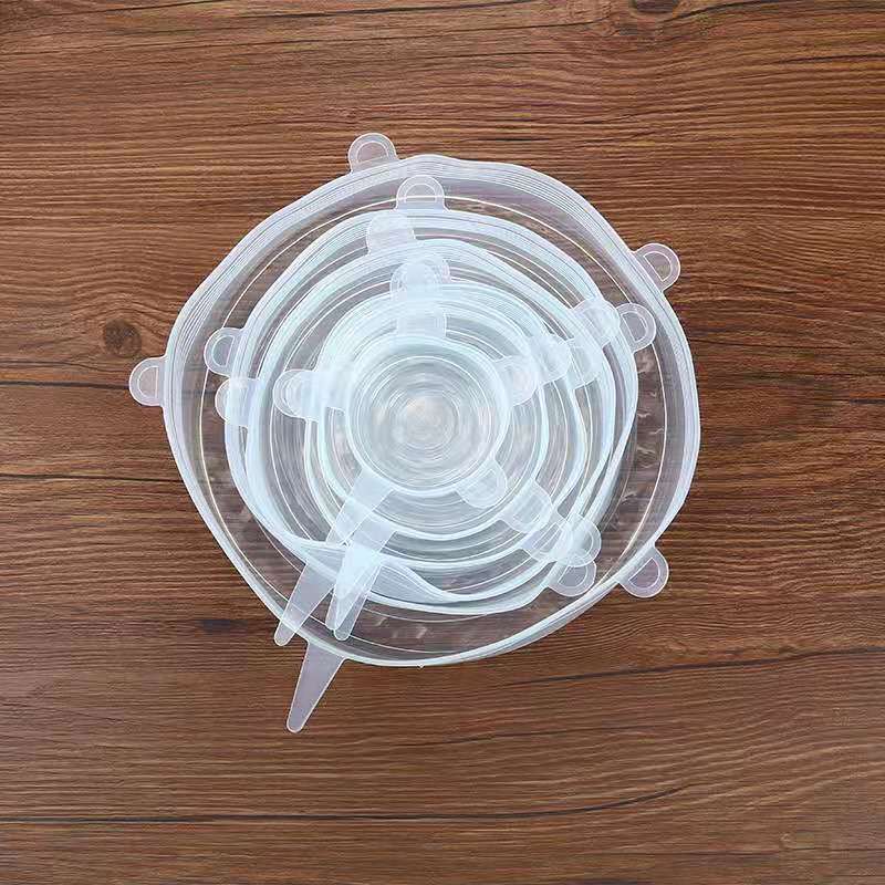 Six silicone stretch lids in six sizes, stacked