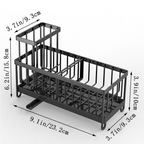 Empty black wire sink caddy with its dimensions