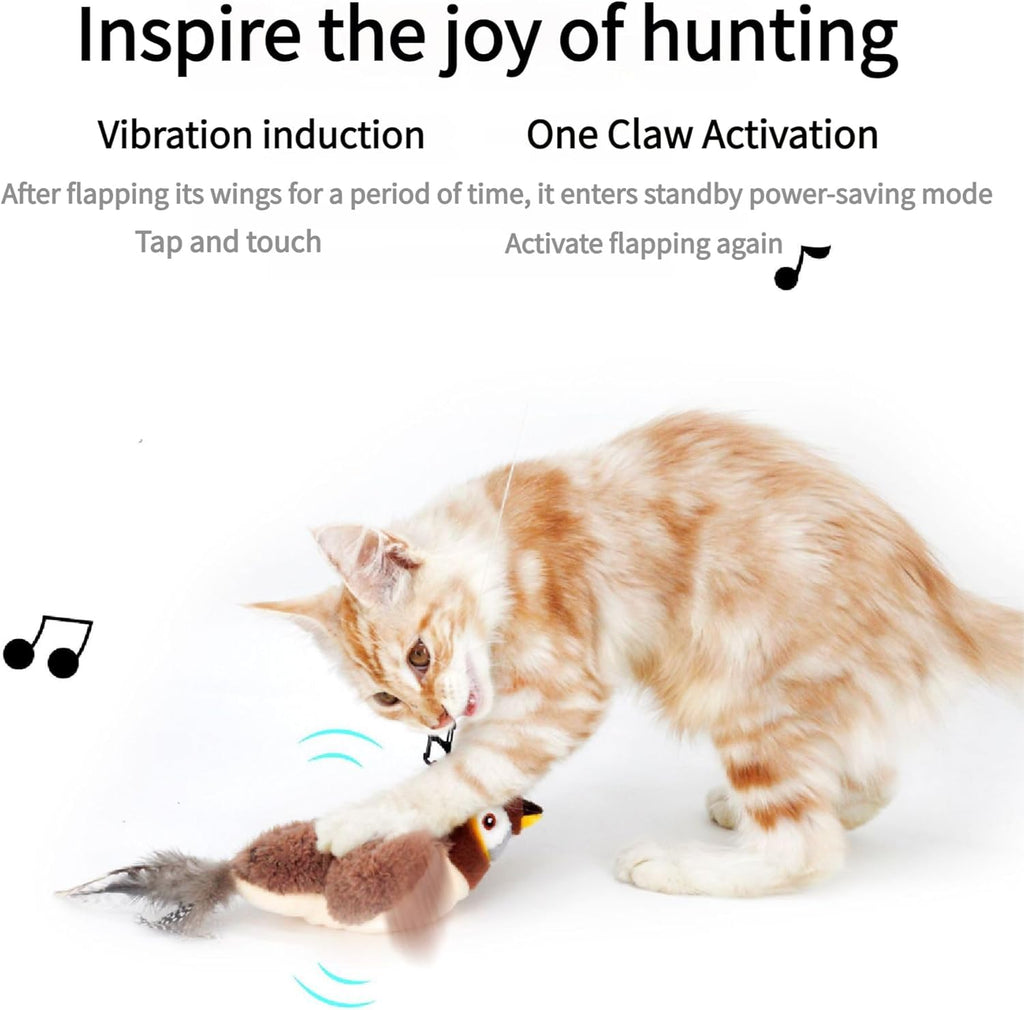 Cat pouncing on the sparrow toy