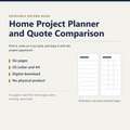 Home Project Planner and Quote Comparison: a six-page printable record set, supplied as US Letter and A4 PDFs. Digital download, no physical item is shipped. The sheets are printed and completed by hand and are not fillable on screen.